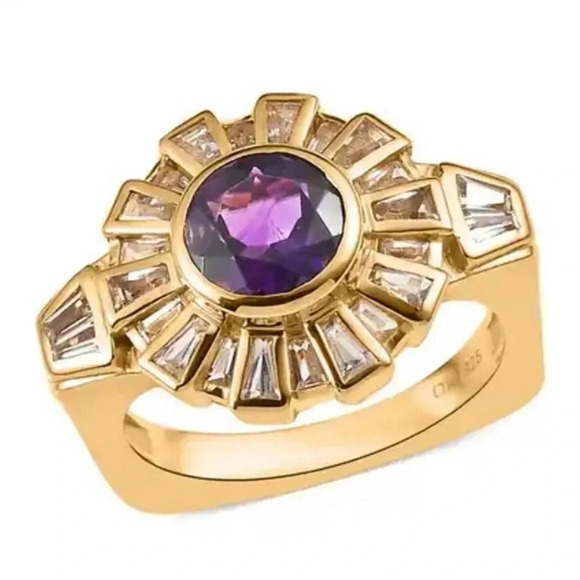 Amethyst and White Topaz Men's Ring 14kt Yellow Gold Vermeil - Picture 2 of 6